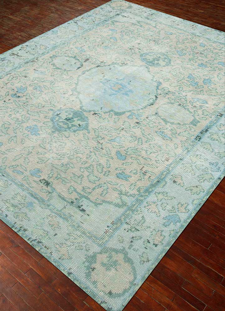 erbe blue wool Hand Knotted Rug - FloorShot