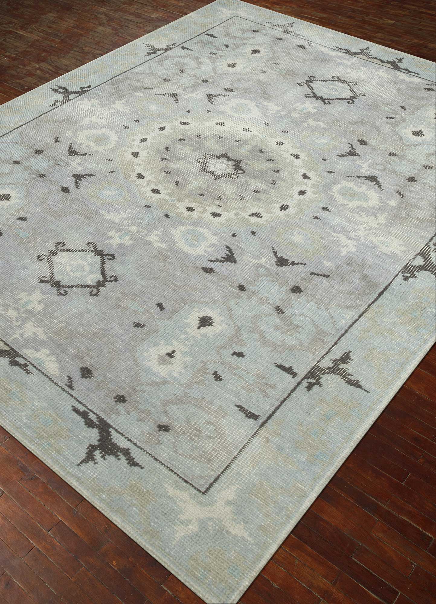 erbe grey and black wool Hand Knotted Rug - FloorShot