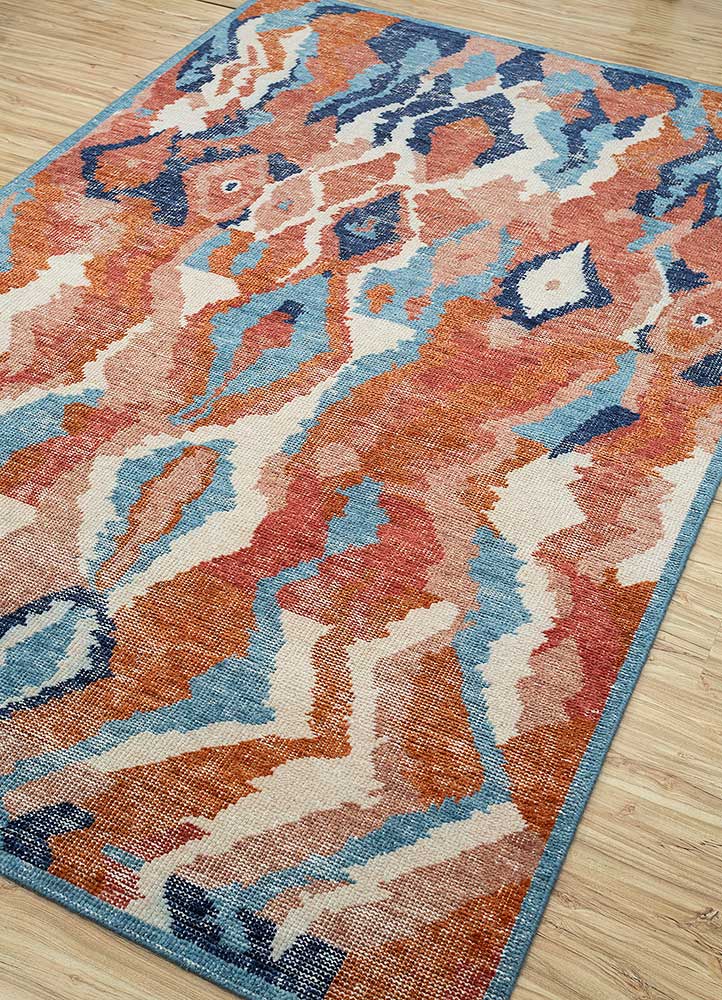 erbe red and orange wool Hand Knotted Rug - FloorShot