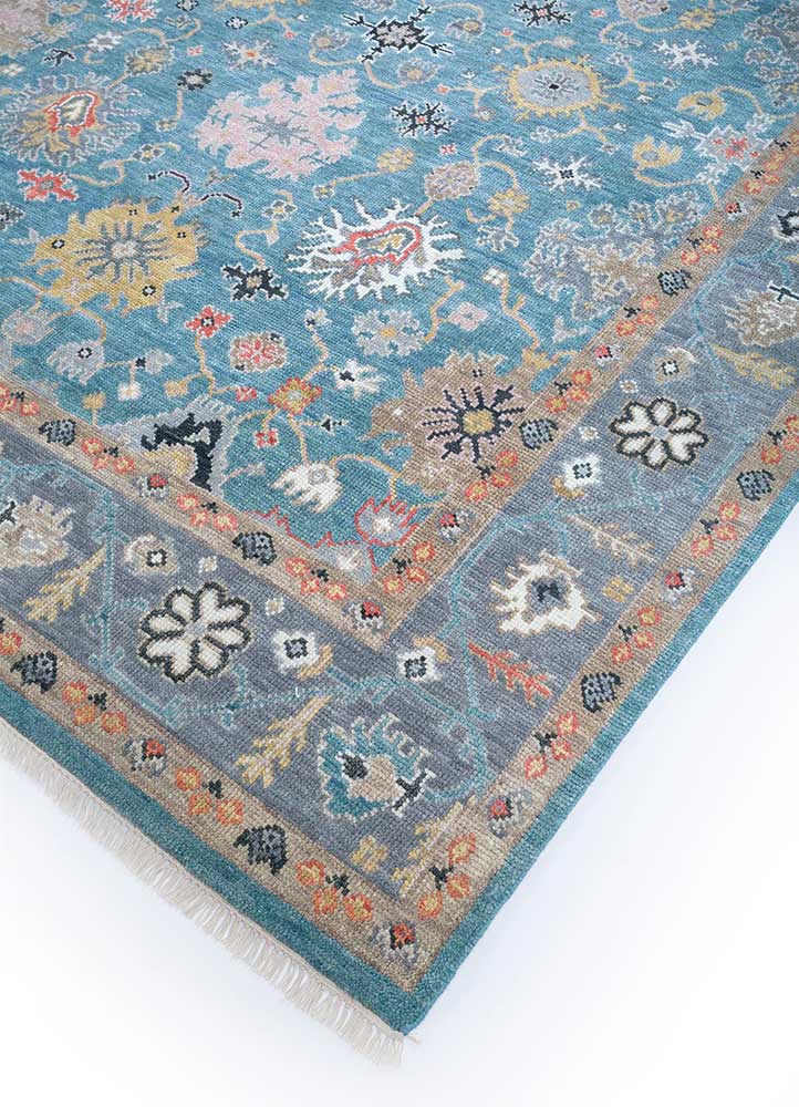 cyanna blue wool Hand Knotted Rug - FloorShot cyanna blue wool Hand Knotted Rug - FloorShot
