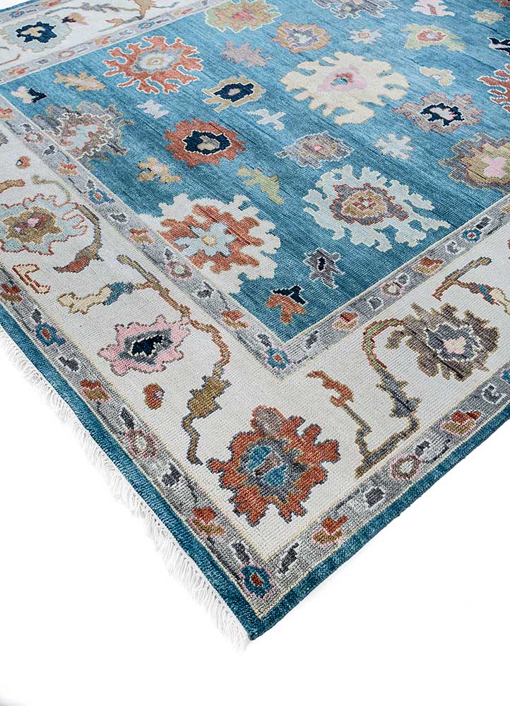 cyanna blue wool Hand Knotted Rug - FloorShot