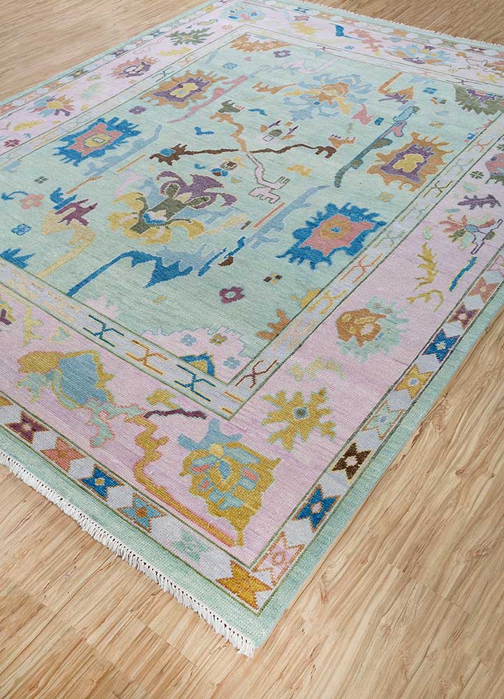 cyanna green wool Hand Knotted Rug - FloorShot