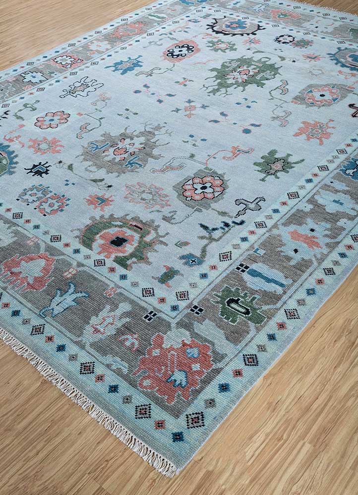 cyanna blue wool Hand Knotted Rug - FloorShot