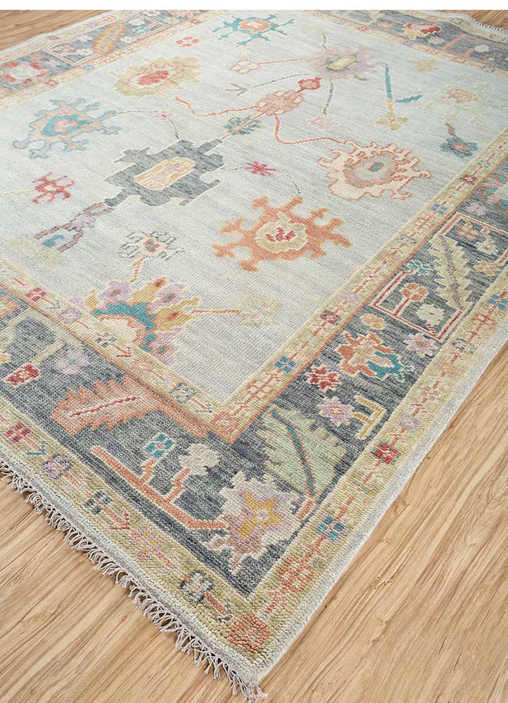 cyanna blue wool Hand Knotted Rug - FloorShot