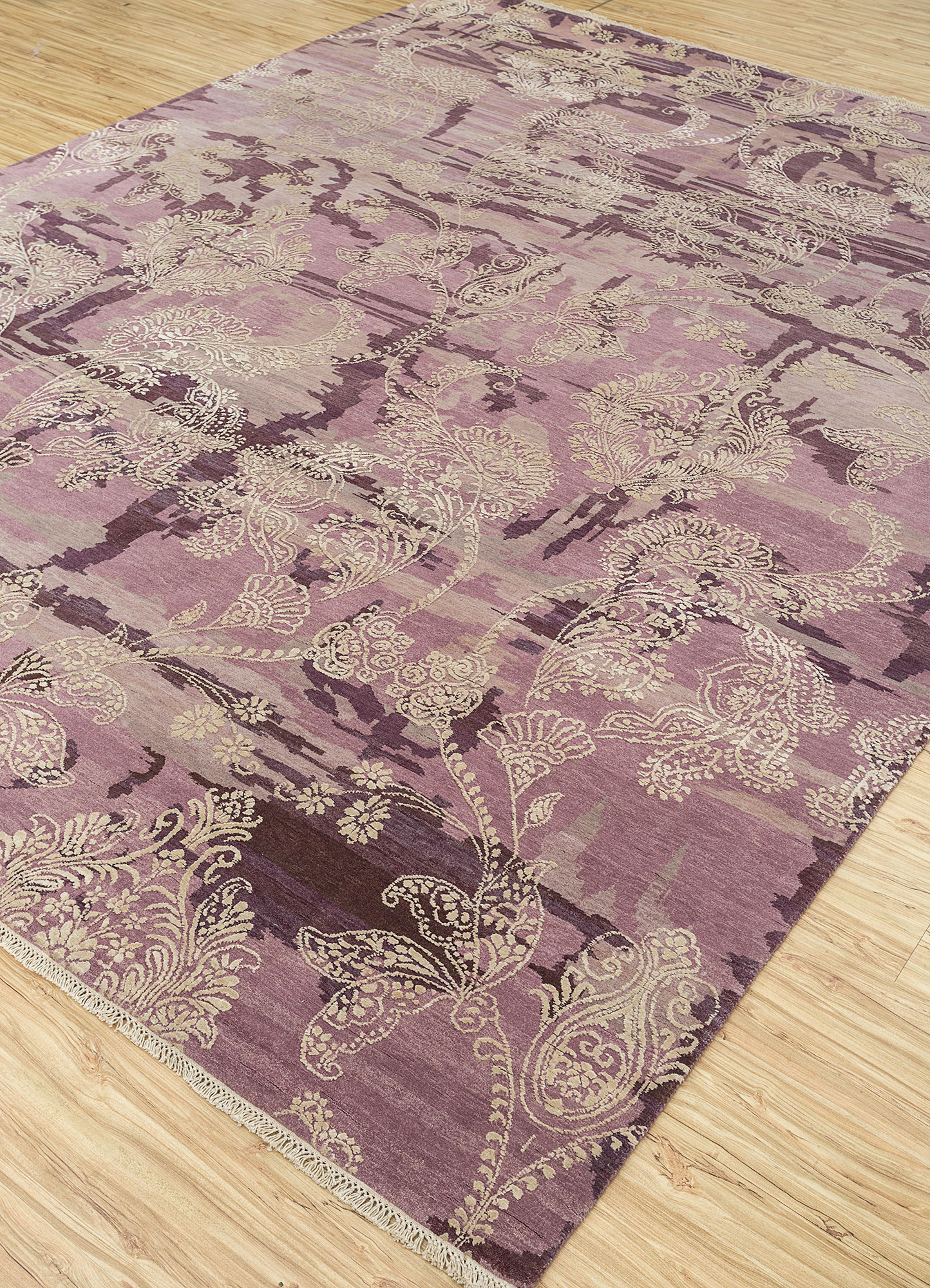 pansy pink and purple wool and silk Hand Knotted Rug - FloorShot