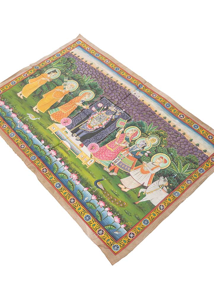 pichwai art pink and purple cotton ART WORK Rug - FloorShot