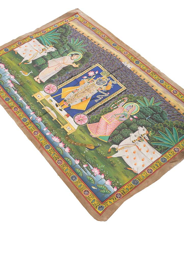 pichwai art green cotton ART WORK Rug - FloorShot