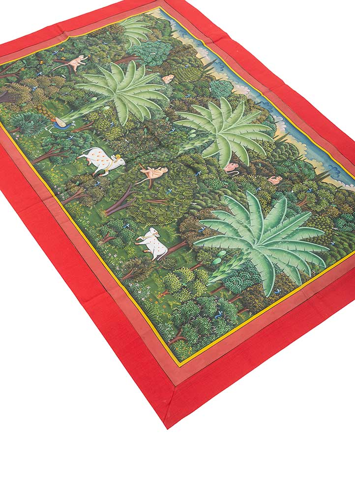 pichwai art green cotton ART WORK Rug - FloorShot