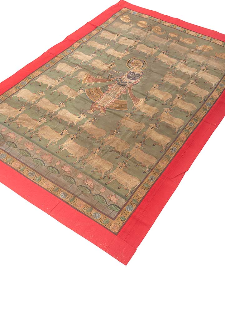 pichwai art green cotton ART WORK Rug - FloorShot