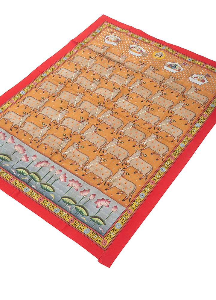 pichwai art red and orange cotton ART WORK Rug - FloorShot