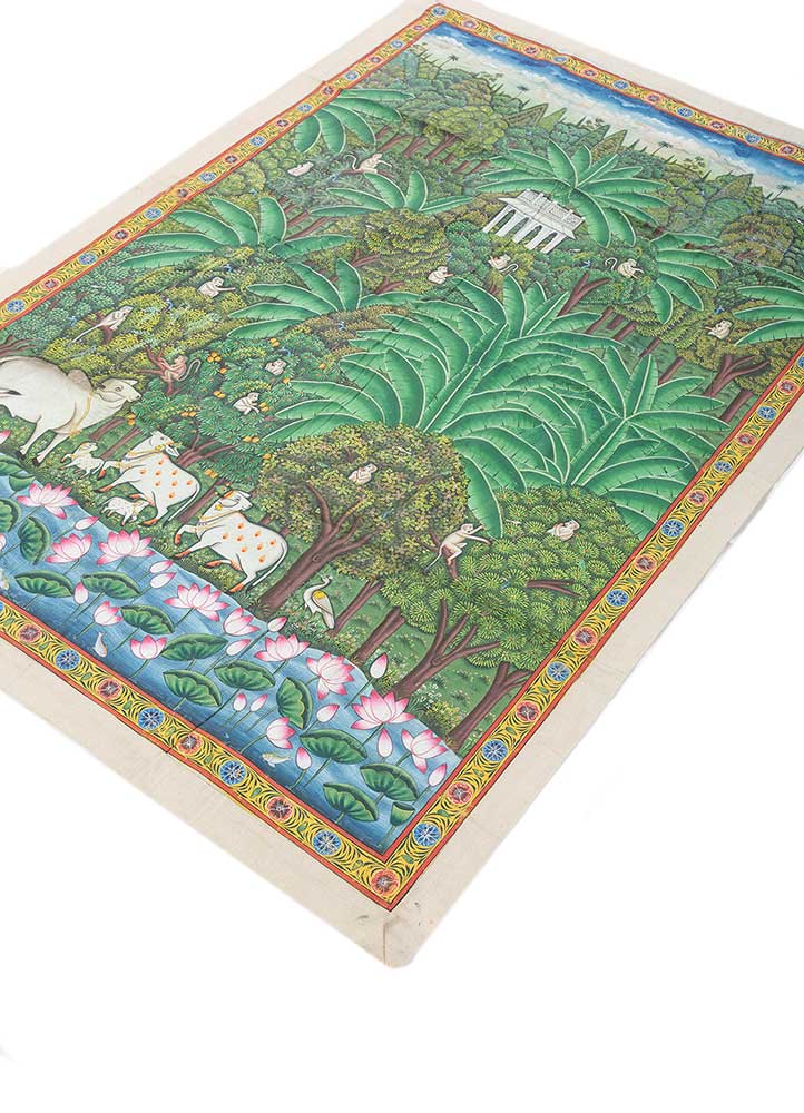 pichwai art green cotton ART WORK Rug - FloorShot