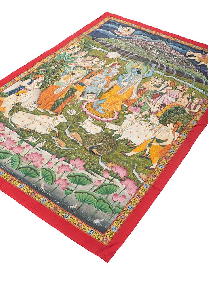 pichwai art green cotton ART WORK Rug - FloorShot