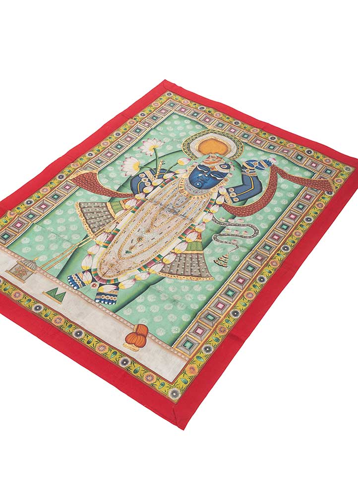 pichwai art green cotton ART WORK Rug - FloorShot