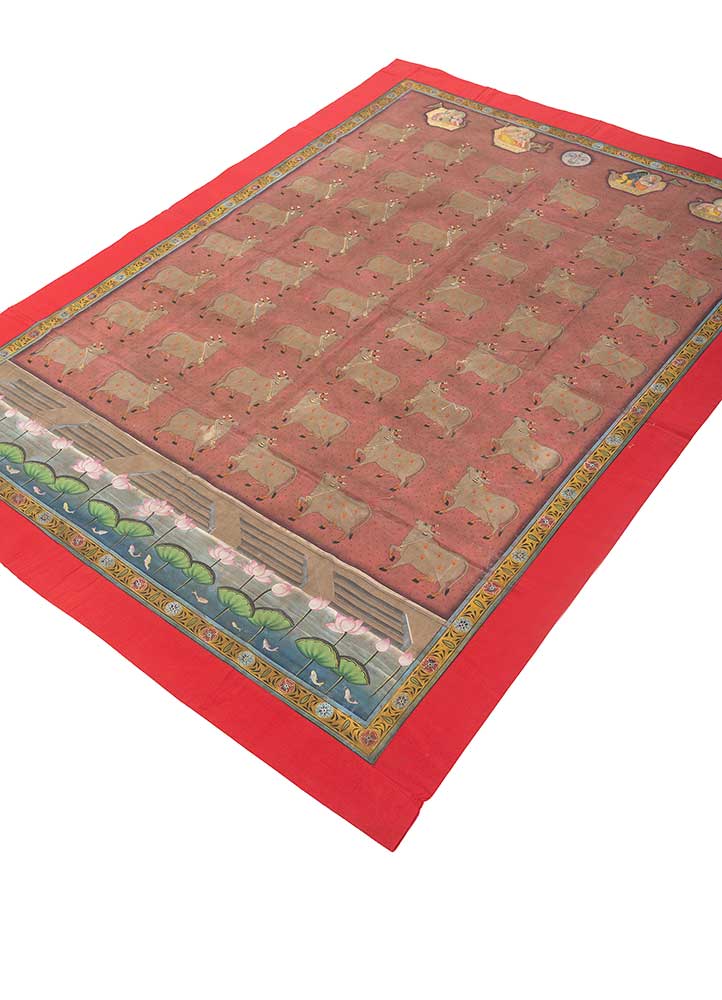 pichwai art red and orange cotton ART WORK Rug - FloorShot