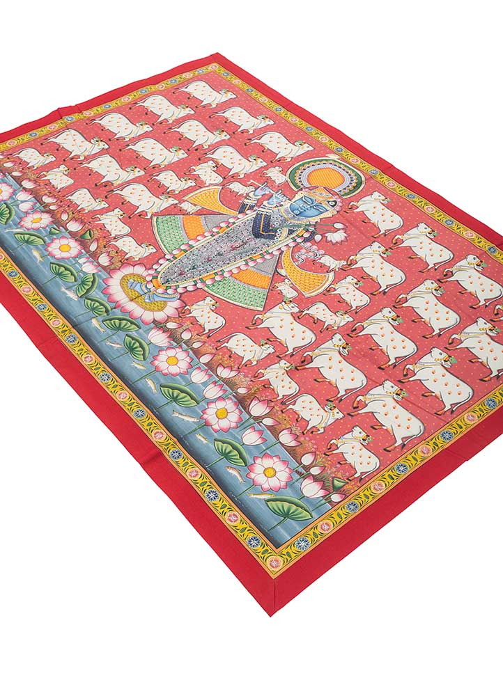 pichwai art red and orange cotton ART WORK Rug - FloorShot