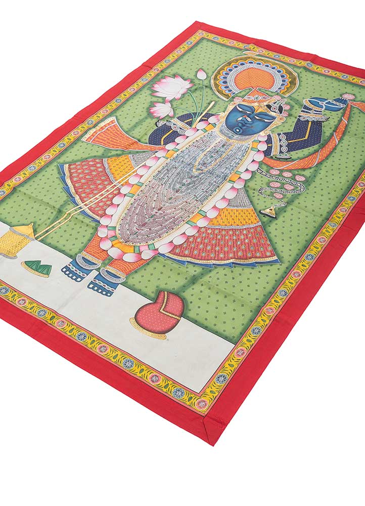 pichwai art green cotton ART WORK Rug - FloorShot