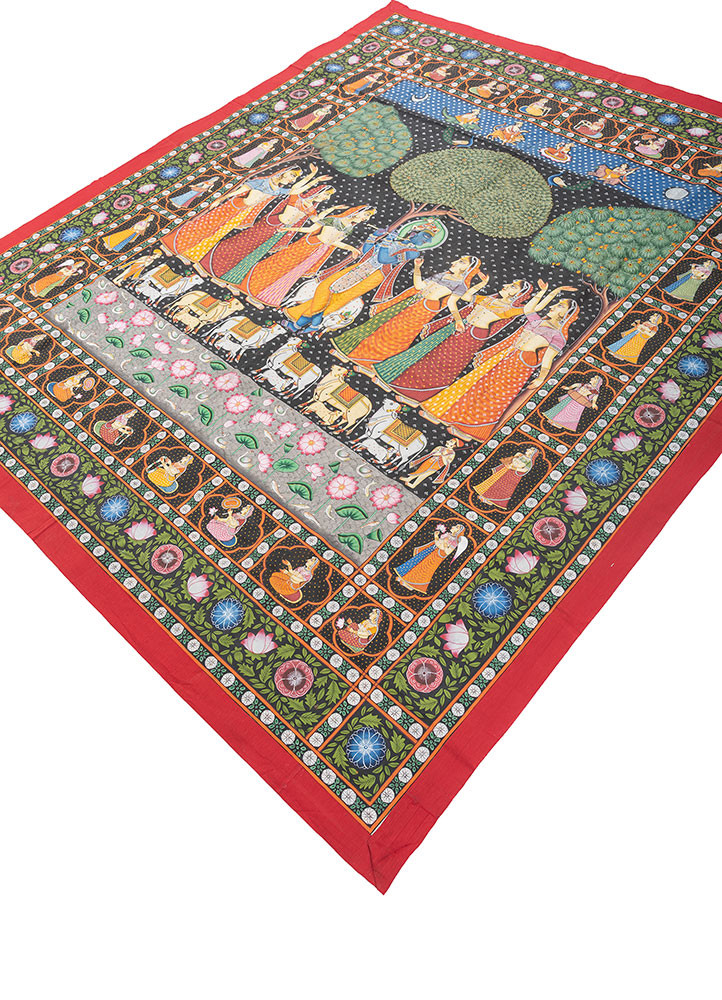 pichwai art grey and black cotton cloth ART WORK Rug - FloorShot pichwai art grey and black cotton cloth ART WORK Rug - FloorShot