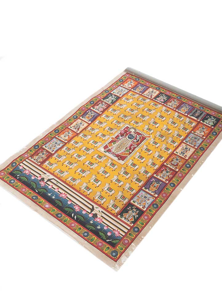 pichwai art red and orange cotton ART WORK Rug - FloorShot