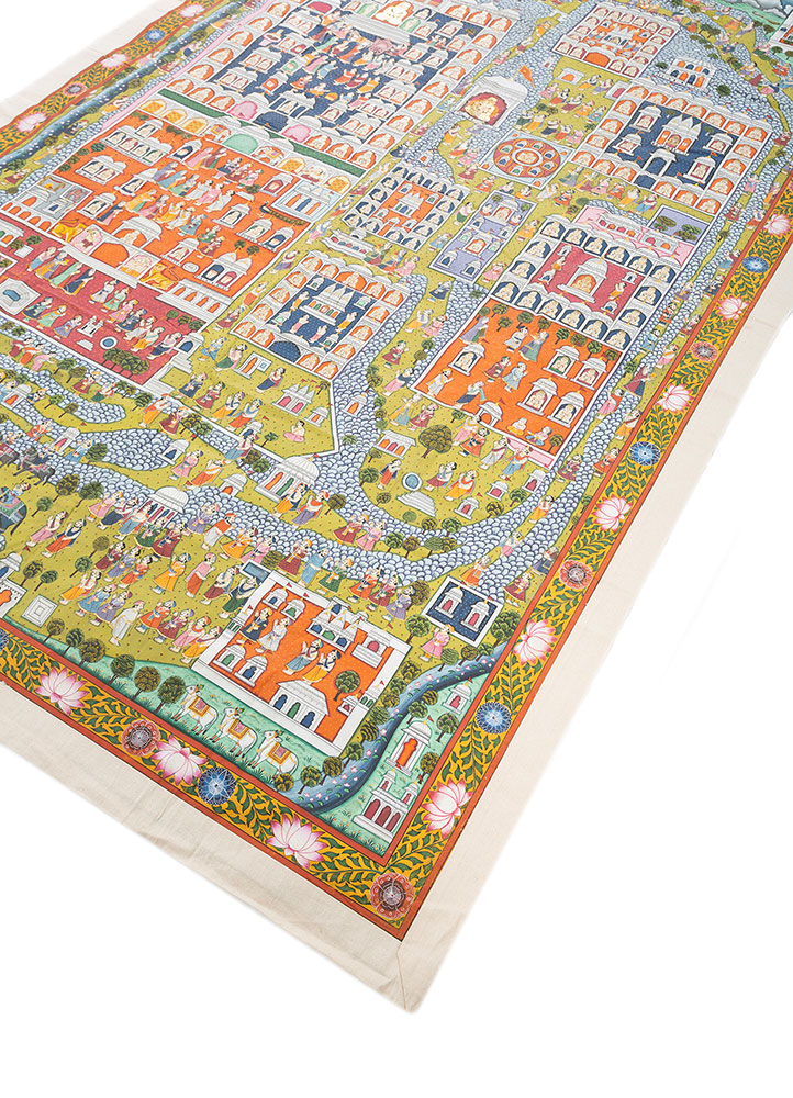 pichwai art green cotton cloth ART WORK Rug - FloorShot