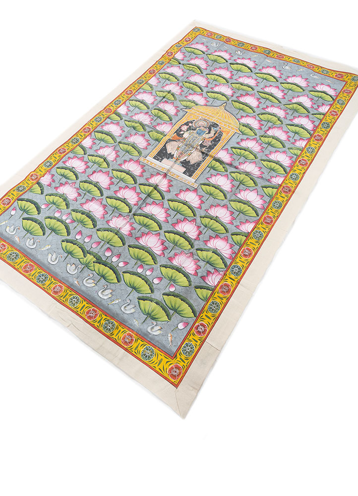 pichwai art green cotton cloth ART WORK Rug - FloorShot