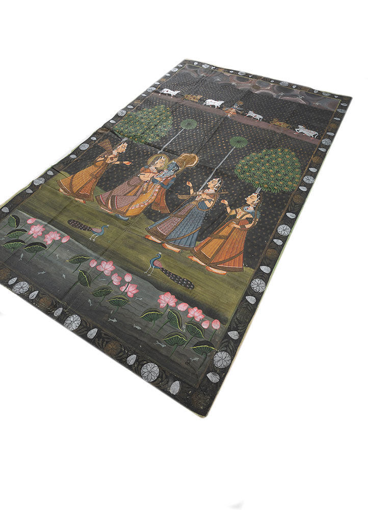 pichwai art gold cotton cloth ART WORK Rug - FloorShot