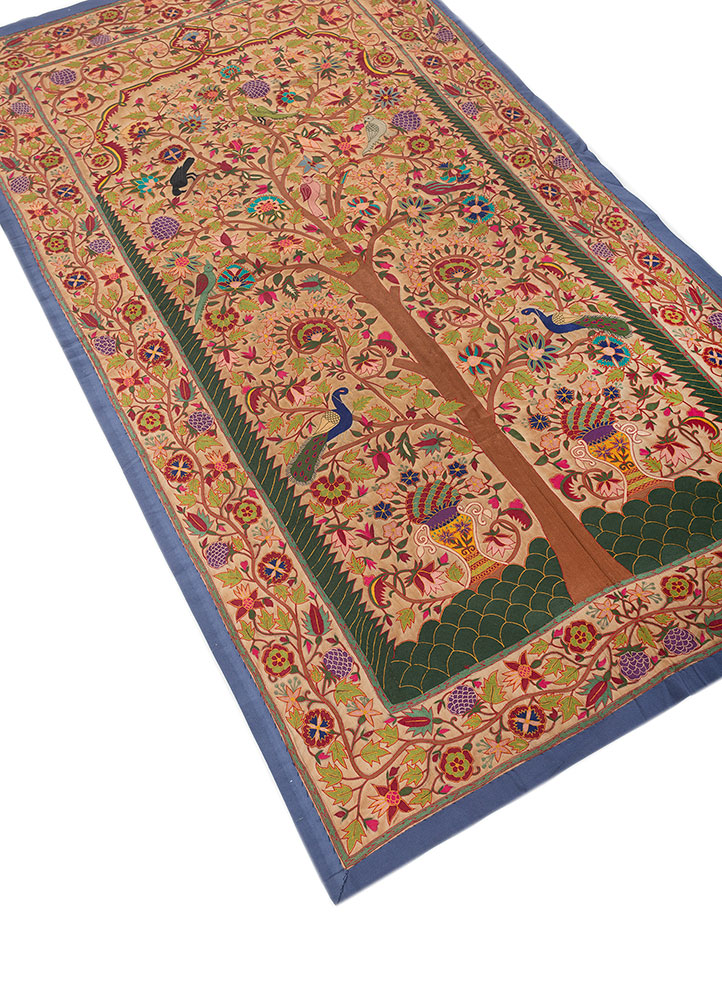 pichwai art green cotton cloth ART WORK Rug - FloorShot
