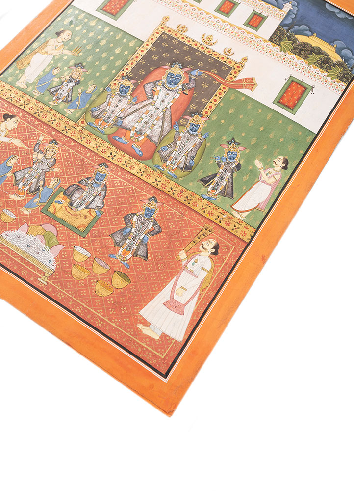 pichwai art red and orange cotton cloth ART WORK Rug - FloorShot