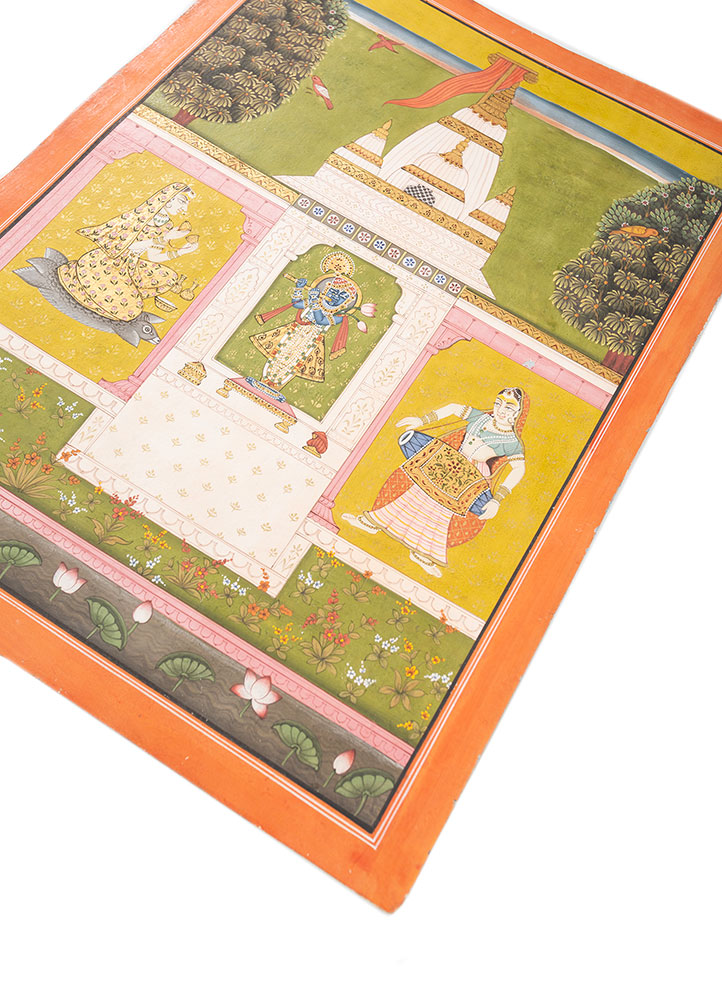 pichwai art red and orange cotton cloth ART WORK Rug - FloorShot