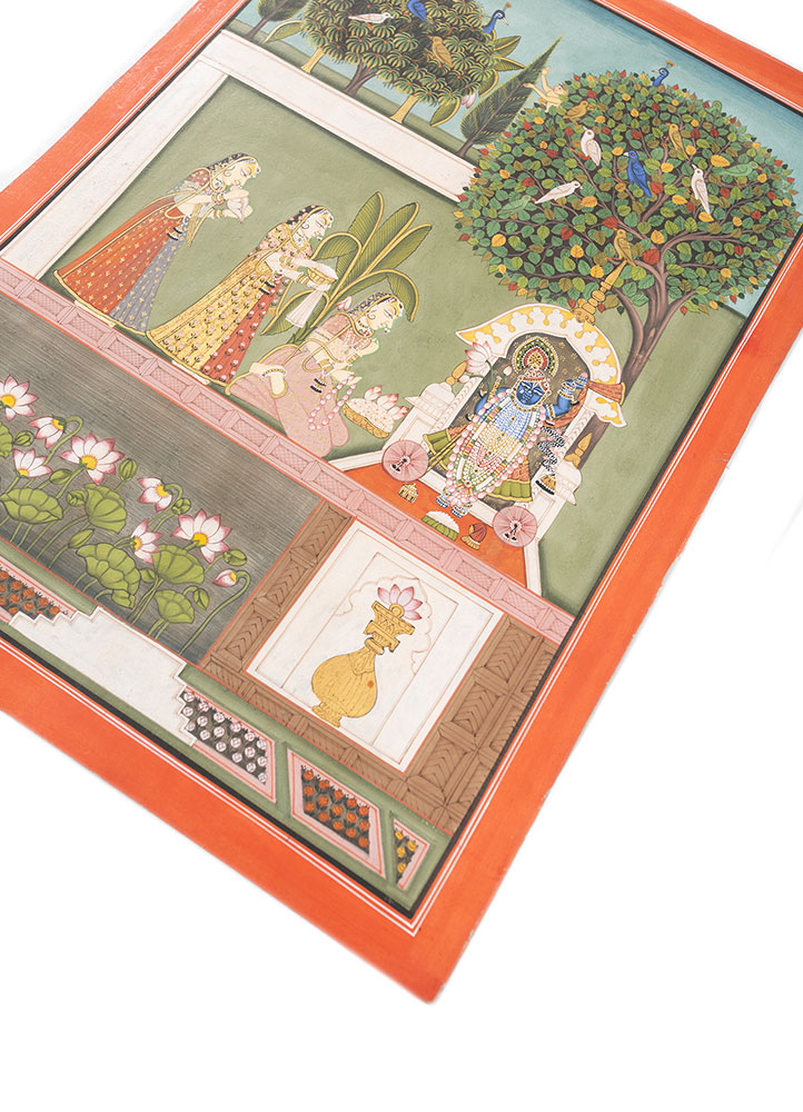 pichwai art green cotton cloth ART WORK Rug - FloorShot