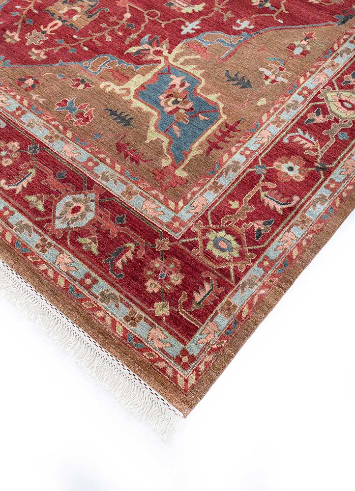 savana red and orange wool Hand Knotted Rug - FloorShot
