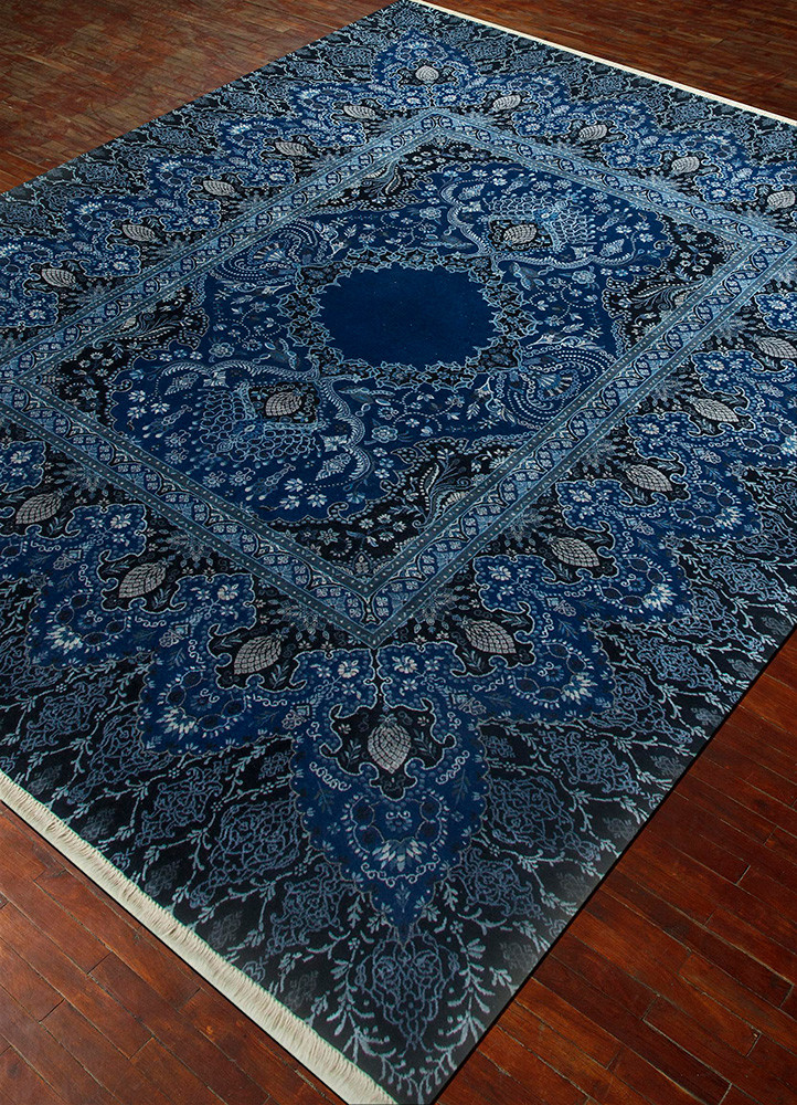 entropy blue wool and silk Hand Knotted Rug - FloorShot entropy blue wool and silk Hand Knotted Rug - FloorShot