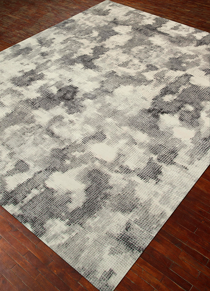 free verse by kavi grey and black wool and silk Hand Knotted Rug - FloorShot