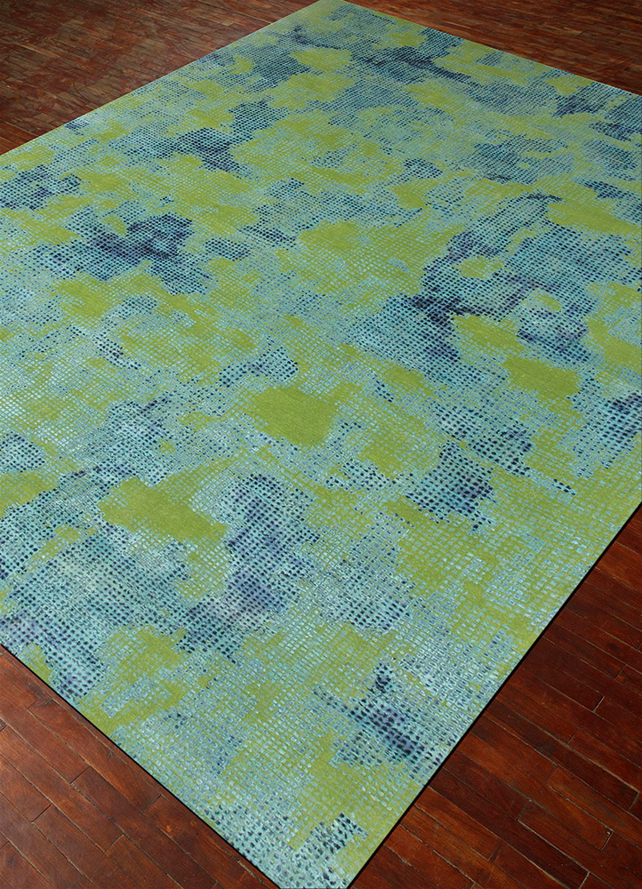 free verse by kavi green wool and silk Hand Knotted Rug - FloorShot