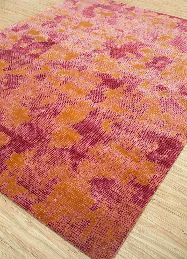 free verse by kavi red and orange wool and silk Hand Knotted Rug - FloorShot