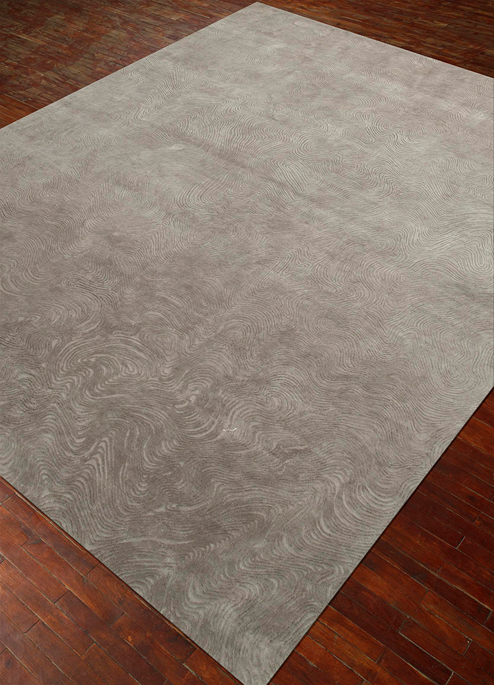 free verse by kavi grey and black wool and silk Hand Knotted Rug - FloorShot