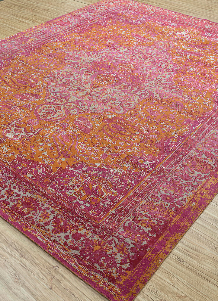 free verse by kavi red and orange wool and silk Hand Knotted Rug - FloorShot