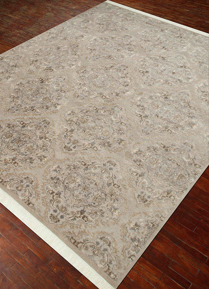 pansy ivory wool and silk Hand Knotted Rug - FloorShot