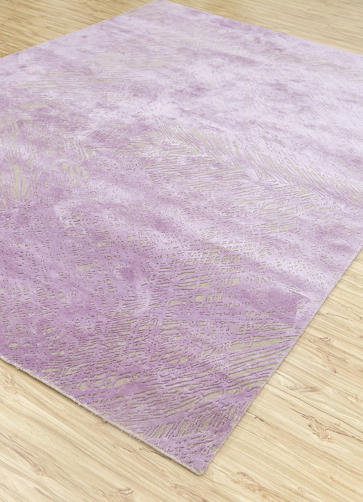 free verse by kavi pink and purple wool and silk Hand Knotted Rug - FloorShot