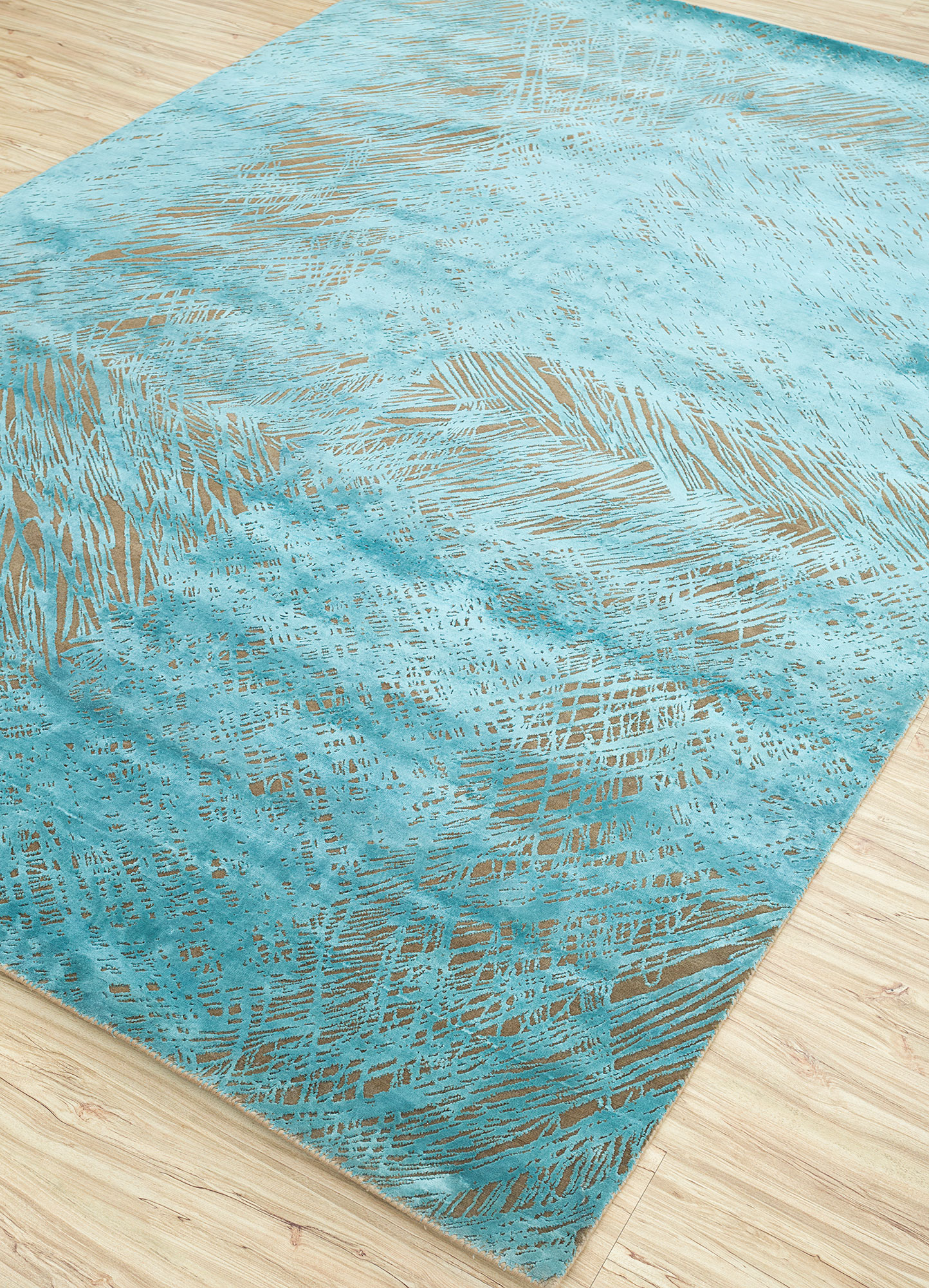 free verse by kavi blue wool and silk Hand Knotted Rug - FloorShot