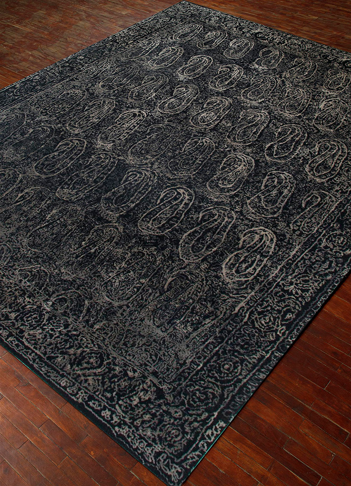 free verse by kavi grey and black wool and silk Hand Knotted Rug - FloorShot