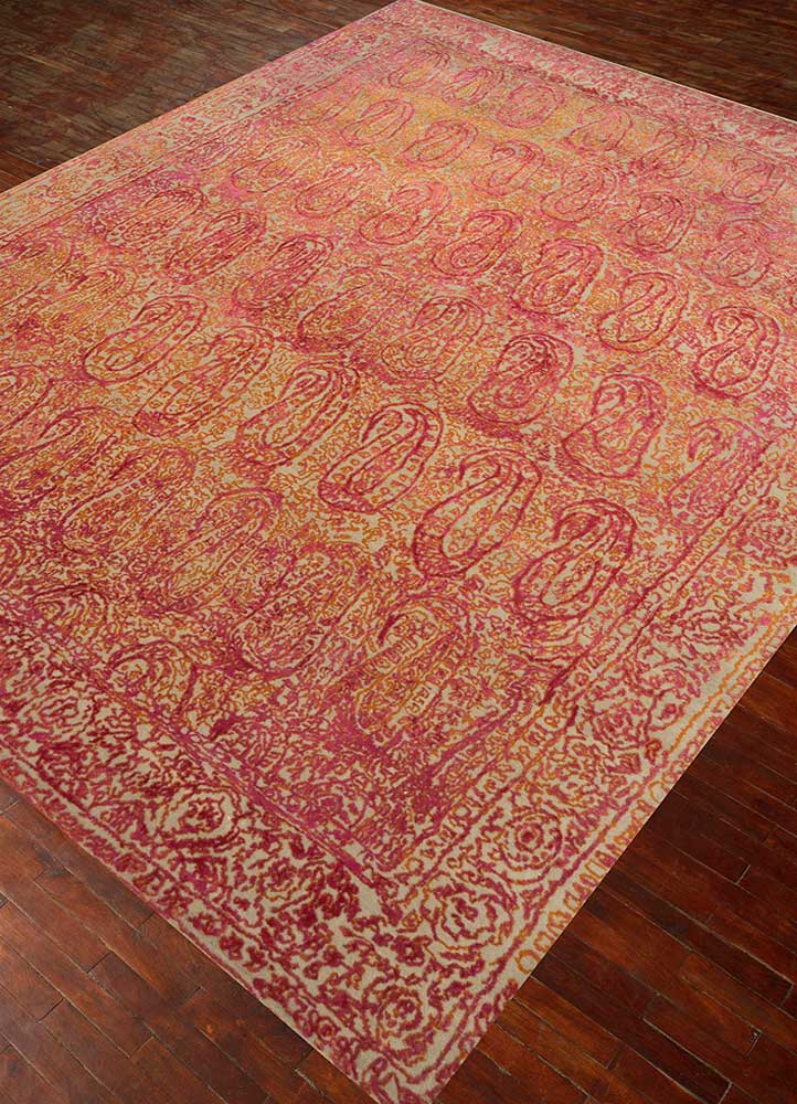 free verse by kavi red and orange wool and silk Hand Knotted Rug - FloorShot