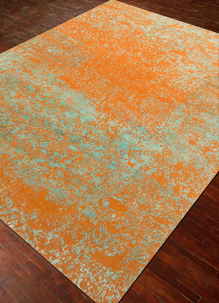 free verse by kavi red and orange wool and silk Hand Knotted Rug - FloorShot