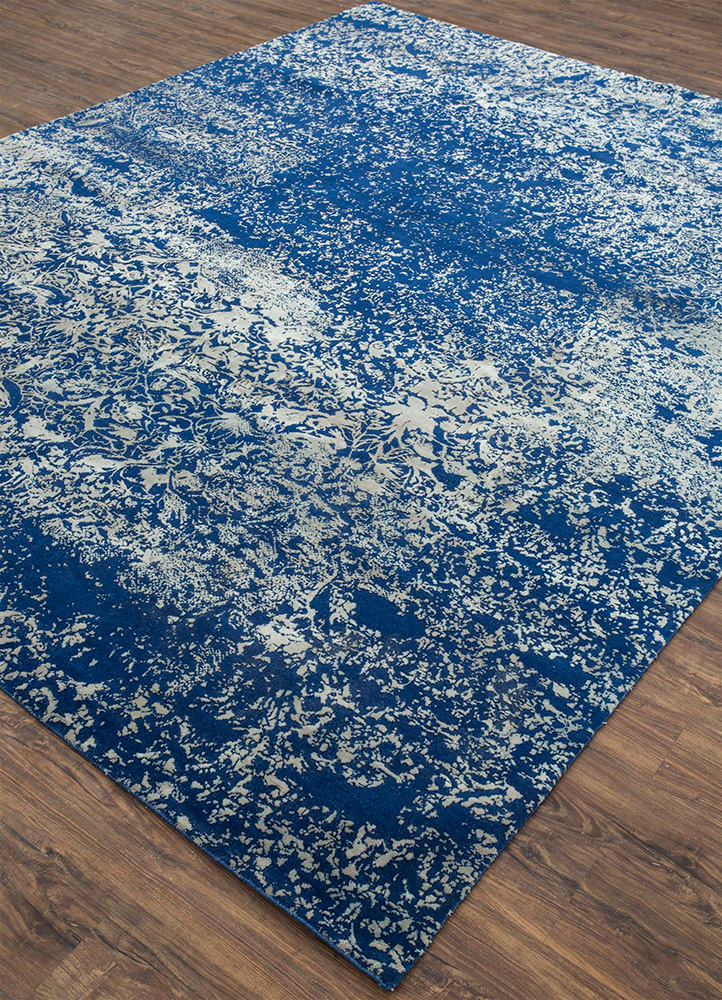 free verse by kavi blue wool and silk Hand Knotted Rug - FloorShot