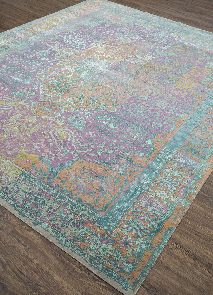 free verse by kavi pink and purple wool and silk Hand Knotted Rug - FloorShot