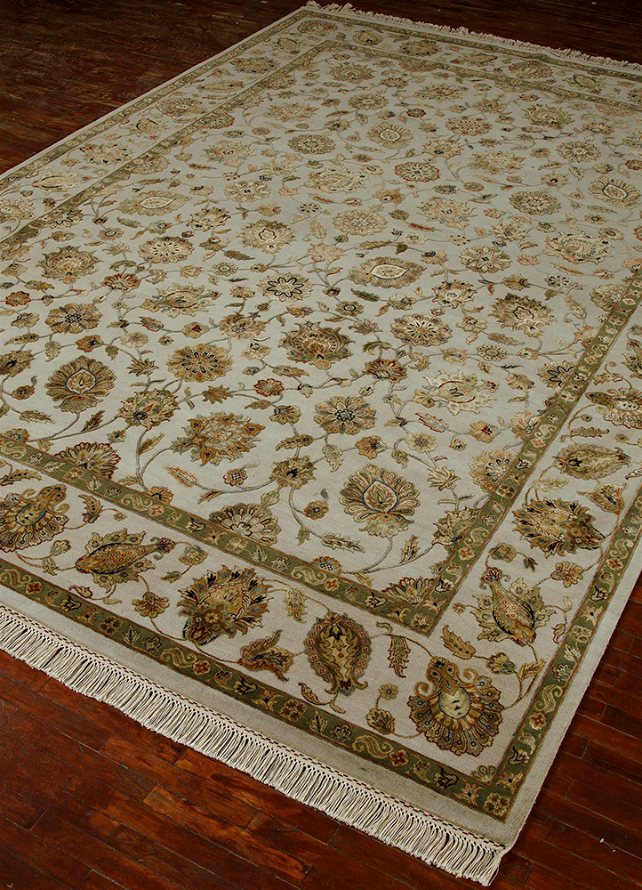 aurora ivory wool and silk Hand Knotted Rug - FloorShot