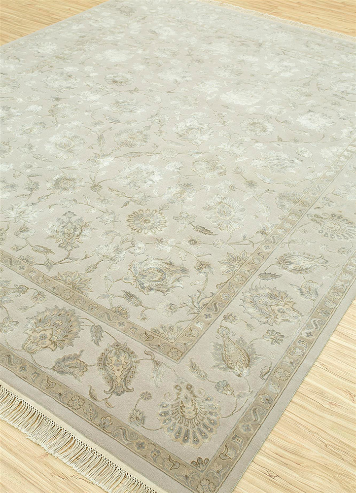 aurora ivory wool and silk Hand Knotted Rug - FloorShot