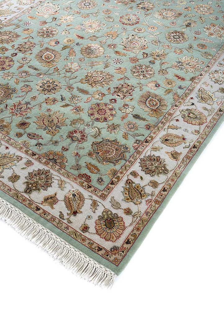 aurora green wool and silk Hand Knotted Rug - FloorShot