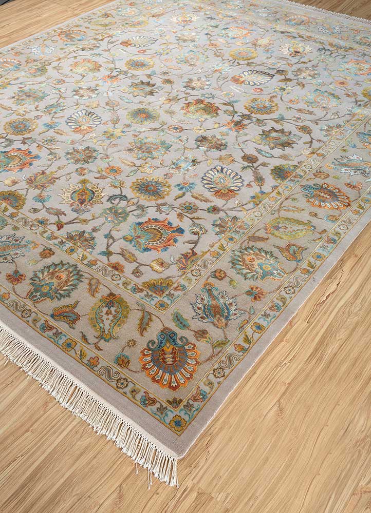 aurora ivory wool and silk Hand Knotted Rug - FloorShot