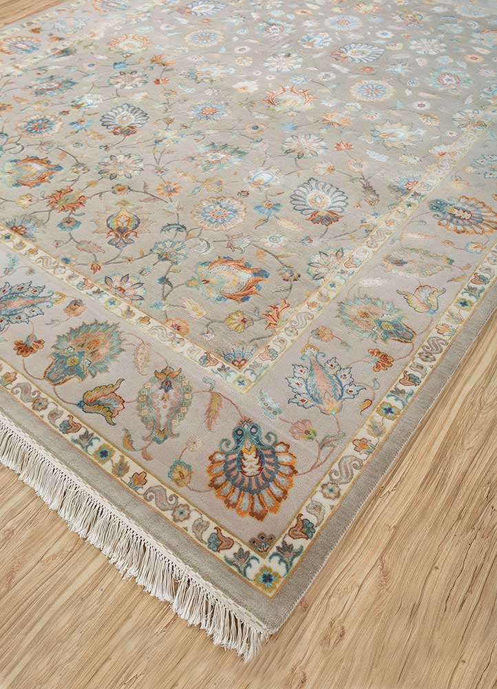 aurora ivory wool and silk Hand Knotted Rug - FloorShot