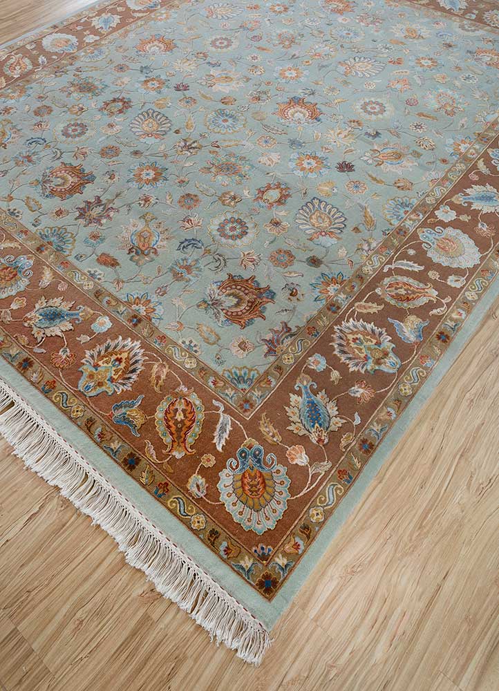 aurora blue wool and silk Hand Knotted Rug - FloorShot